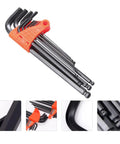 Pro 9Pc Ball End Hex Key Wrench Set With Long Arm Reach For Deep Torque Precision Mechanical Repair And Cool DIY Projects Plus Durable PVC Holder black steel keys in orange PVC holder