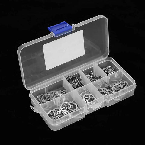 Stainless Steel C Clip Circlip External Retaining Rings Set 9mm To 14mm With Box 120 Piece Assortment for Mechanical Assemblies.