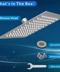 High Pressure Rain Shower Head With 304 Stainless Steel Build, 8 Inch Brushed Nickel Finish, Air-In Technology, and accessories