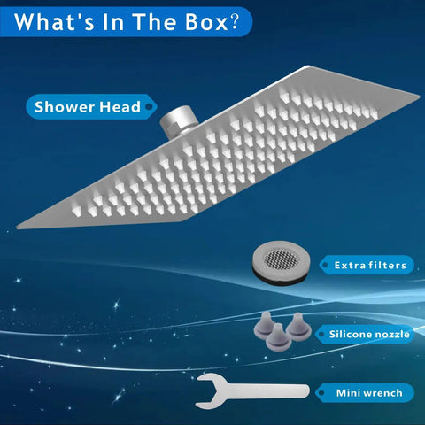 High Pressure Rain Shower Head With 304 Stainless Steel Build, 8 Inch Brushed Nickel Finish, Air-In Technology, and accessories