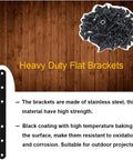 Image showcasing 4 Pack Black Straight Brace Brackets 8 Inch Stainless Steel Flat Mending Plates with screws, rust-resistant black finish.