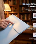 Person using secure snap button on 11 Hole Expanding File Pockets Waterproof Binder Pockets for 2 3 4 Ring Binders With Snap Button And Label Area