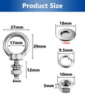 Heavy Duty M6 X 12 Mm Threaded Eyebolts With Nuts And Washers Marine Grade 304 Stainless Steel sizes displayed on measurement graphic.