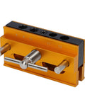Self Centering Doweling Jig Kit For Precise Hole Drilling In Wood Adjustable Width Woodworking Guide For 0.4 To 2.4 Inch Boards With Six Bushings Heavy Duty Silver Finish Built For Quick Clean Joints And Pro Level Assembly in orange with threaded rods and bushings