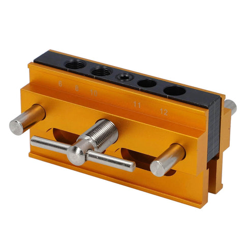Self Centering Doweling Jig Kit For Precise Hole Drilling In Wood Adjustable Width Woodworking Guide For 0.4 To 2.4 Inch Boards With Six Bushings Heavy Duty Silver Finish Built For Quick Clean Joints And Pro Level Assembly in orange with threaded rods and bushings
