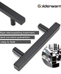 30 Pack Matte Black Cabinet Pulls 3 Inch T Bar Drawer Handles For Your Kitchen Cabinets And Cupboards Built To Last Durable Stainless Steel Construction 5 Inch Overall Length Square Bar Half Inch Rust Resistant Hardware showcasing electroplating and corrosion prevention.