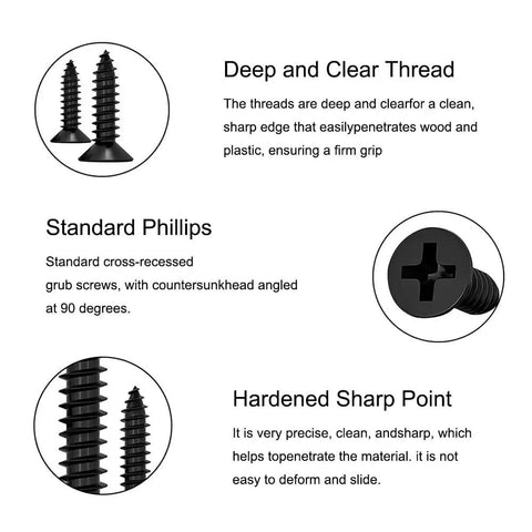 600 Piece Small Wood Screws Kit Self Tapping Phillips Drive M3 And Size Four 6 8 10 12mm Black Carbon Steel Short Cabinet And Tiny Screws For Electronics DIY Micro Woodworking, deep thread black screws