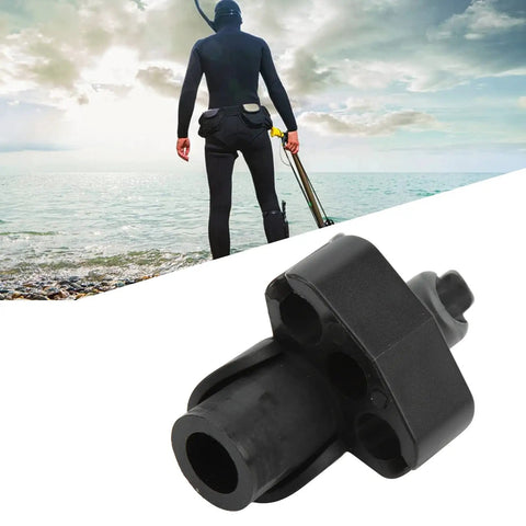Diver with speargun and Ultra Lightweight Spearfishing Muzzle For Speargun Beefy High Strength ABS Build, ocean backdrop
