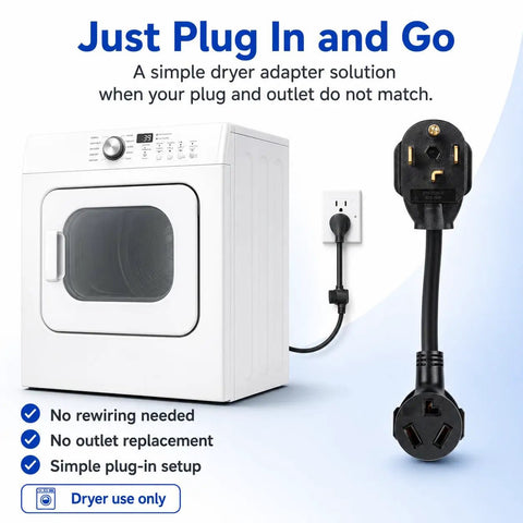 Three Prong To Four Prong Dryer Plug Adapter Cord No Brainer Solution NEMA 10-30P To 14-30R by modern dryer