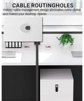 Heavy Duty Office Cubicle Workstation With Locking Filing Cabinet And No Sweat Cable Routing featuring cable management panel, clean desktop.