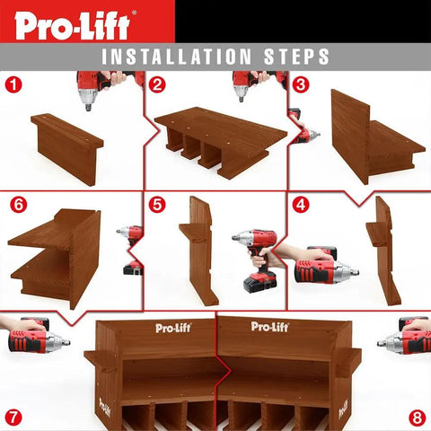 Installation steps for Cordless Drill Organizer Rack Wall Mounted Power Tool Storage Five Hanging Slots Wooden M003W2