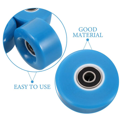Close-up of Quad Skate Wheels Replacement Set 8 Dark Blue PU Non Light Up Wheels With Spanner For Outdoor Roller Skates And Scooters