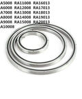 High Precision Crossed Cylindrical Roller Bearings For Rotary Tables And CNC Machines Built Tough To Run Slick In Popular Sizes 6008 7008 8008 15008 And 18013UUCC0P5 displayed in varying diameters.