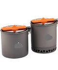 Two 1.6L camping pots with orange handles, ideal for outdoor cooking, hiking, and picnics, durable travel pot, versatile camping gear.