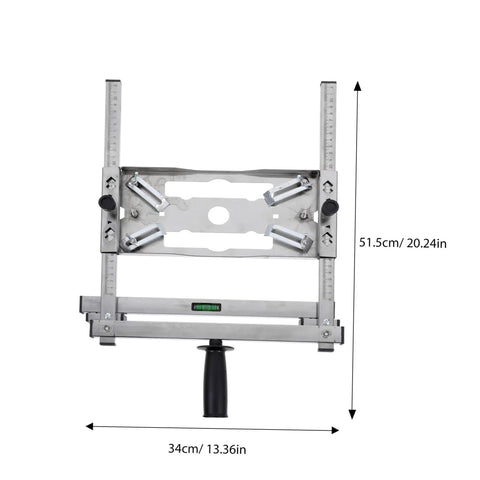 Heavy Duty Adjustable Cutting Machine Support Frame With Edge Guide Positioner showing dimensions 51.5cm x 34cm, silver steel material.