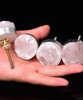 Rose Quartz Drawer Knobs Set Of 4 With Silver-Plated Edge Pink Stone Cabinet Knob Handles For Kitchen Wardrobe Cupboard Handmade Crystal Pulls For Bedroom Dressers And Kitchen Cabinets Great Gift Idea shown on hand