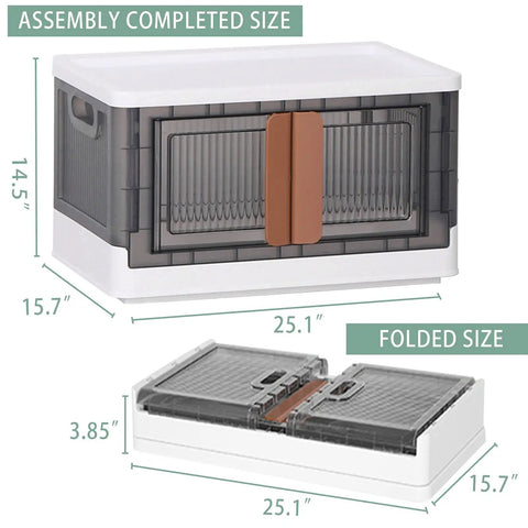 Ultra Large Collapsible Storage Bins With Lids Heavy Duty Plastic Stackable Containers shown in sized, one assembled and one folded.