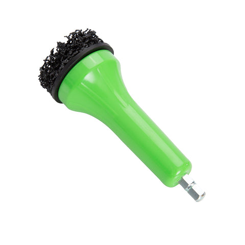 Green drill attachment for Drill Powered Brake Hub Resurfacing Tool With Pads For Cars Trucks And SUVs Removes Rust From Wheel Hubs And Rotors And Improves Rotor Flush For Smoother Braking And Less Vibration.