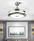 36 Inch Modern Ceiling Fan With Light Smart Bluetooth Music Player Chandelier Style Three Color Options 3 Speeds Invisible Blades Remote Control Silent Copper Motor LED Light Kit Included installed in living room