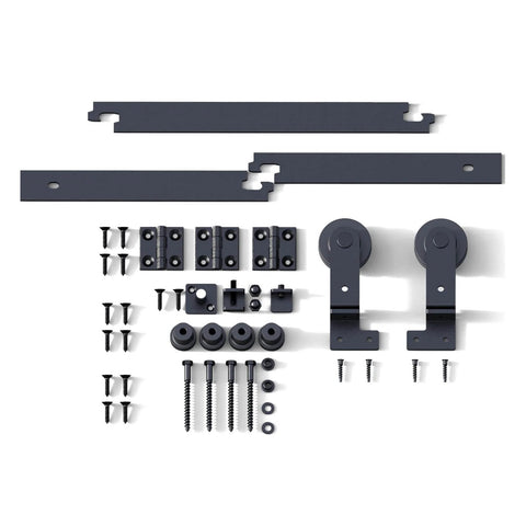 Built Tough Heavy Duty Bi Folding Sliding Barn Door Hardware Kit For Two Doors, 3.3 Feet Track, Carbon Steel With Frosted Black Finish