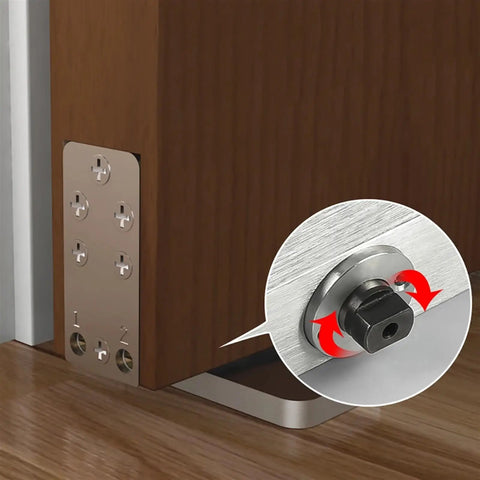 Heavy Duty Hidden Door Hinge Featuring Hydraulic Auto Cushion Closer For Solid Wood Doors showing silver finish and adjustable pivot.