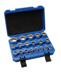 Super Heavy Duty 12 Point Socket Wrench Set Up To 32mm With Locking Storage Box For Torx Hex And Splined Bits open case