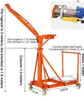 Heavy Duty Electric Hoist Crane With Adjustable Boom And Four Rolling Casters 500Kg Workshop Engine Lifter dimensions on display.