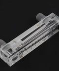 Glass Panel Liquid Flow Meter For Water 0.2-2 GPM And 1-7 LPM with clear dial, glass body, side view on black background
