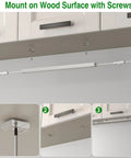 Installation of Under Cabinet Lighting Kit Dimmable 12 Inch LED Closet Lights With Plug In And Hardwired Options shown on wood surface.
