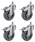 Beefy Heavy Duty PU Caster Wheels with Brakes for Workbenches and Carts, 360 Degree Swivel Castors with M Threaded Stem