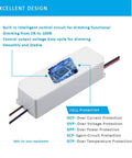 Dimmable 12V LED Driver 24W Power Supply With IP67 Waterproof Rating Triac And ELV Dimming Ready, showing technical features and protection.