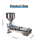 Plug And Play Semi Automatic Pneumatic Paste Filling Machine Stainless Steel Dual Head Viscous Liquid Dispenser side view with dimensions