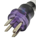 Close-up of plug on Beefy 50A RV Shore Power Extension Cord Adapter NEMA 14-50P to SS2-50R Straight Plug for Generator, marine-grade