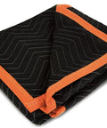 Folded black and orange Heavy Duty Padded Moving Blankets 72 By 40 Inches, 12 Pack For Safe Furniture Moving on white background.