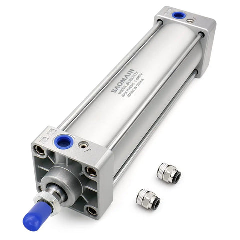 Workhorse Pneumatic Air Cylinder With Two And A Half Inch Bore And Six Point Eight Nine Inch Stroke Double Acting Single Rod M16 By One Point Five Threaded Rod Three Eighths Port Includes Two Push In Fittings 63 mm Bore 175 mm Stroke close-up