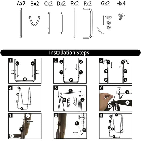 Installation diagram for Weather Resistant Hammock Chair Stand With Hanging Swing Chair Included featuring iron frame components