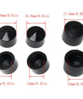 Pro Grade Rubber Pivot Cups For Skateboard And Longboard Trucks Replacement Set With Hardware Includes Four Medium Size And Two Large Size Fits Most Trucks, black rubber pivot cups dimensions displayed