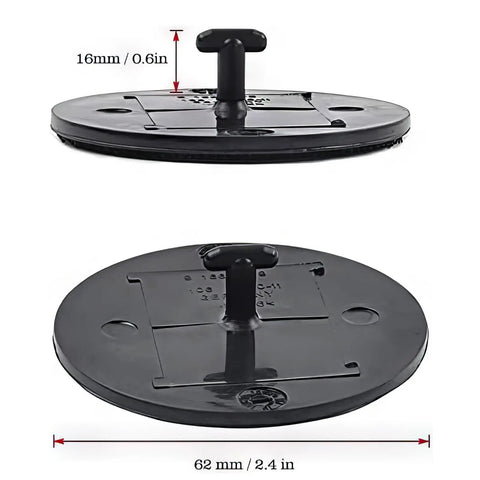 Close-up of BMW Floor Mat Fasteners 4 Pack Replacement Clips With T Hook Anchors for secure velour carpet fit, 62mm size, black plastic