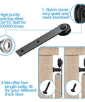 Components of 5 Foot Small Sliding Barn Door Hardware Kit for Double Doors, featuring bolts, tracks, and nylon-covered pulley.