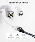 Snagless Cat 6 Ethernet Cable 20ft for gaming PCs, routers, 10Gbps, black, connecting PoE security cameras on wall
