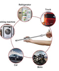 Hands holding Stainless Steel Dents Hooks Push Rod Leveling Hammer Crowbar Tool Kit for Paintless Dent Removal and Hail Damage Repair