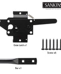 Beefy Self Locking Gate Latch For Wood And PVC Fences with screws and bar, heavy duty post mount with gravity release, weatherproof hardware