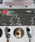 Heavy Duty Hfxd63B150 150 Amp 3 Pole 600 Volt Molded Case Circuit Breaker control panel showing dials and trip button.
