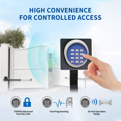 Wireless Gate Keypad With Keyless Entry Numeric Code Panel For Automatic Swing Or Sliding Gate Opener Outdoor Security Access Control Quick Pass Function And No Key Needed For Easy Pass Through with finger pressing button
