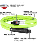 Swivel Air Hose 3/8 In X 4 Ft Workhorse Heavy Duty Hybrid Polymer Coil Hose with 1/4 MNPT Ball Swivel, ZillaGreen