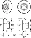 Heavy Duty Shower Door Rollers And Sliding Tub Enclosure Wheels Two Solid Sets With Convex Nylon Tires And Greaseless Steel Ball Bearings white nylon hub dimensions illustration.