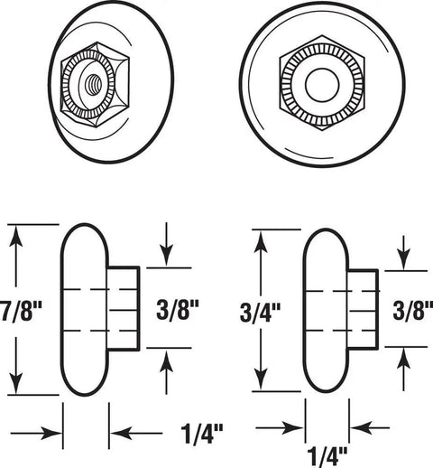 Heavy Duty Shower Door Rollers And Sliding Tub Enclosure Wheels Two Solid Sets With Convex Nylon Tires And Greaseless Steel Ball Bearings white nylon hub dimensions illustration.