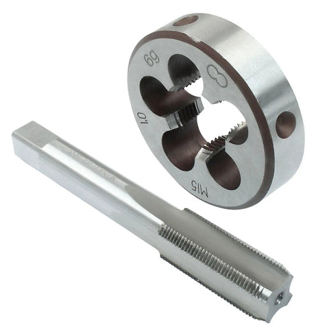 Two Pack M15 X 1 Metric Tap And Die Set For Machine Threading And Screw Tapping High Speed Steel HSS 6542 Taps And Round Die Kit