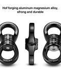 Beefy Black Swing Swivel With 360 Degree Rotation, Industrial Grade Hanging Accessory, 35 kN Capacity, side and front view