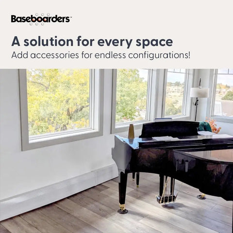 Galvanized Steel Premium Tall 7 ft Heat Cover Replacement Panel for Hydronic Baseboard Heaters installed in modern living room